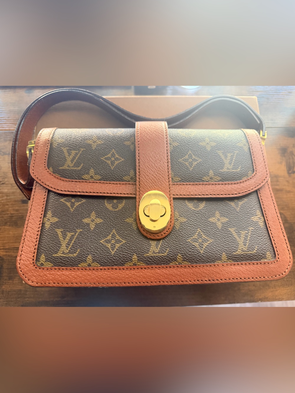 Louis Vuitton Monogram Canvas Shoulder Bag with Tan Trim